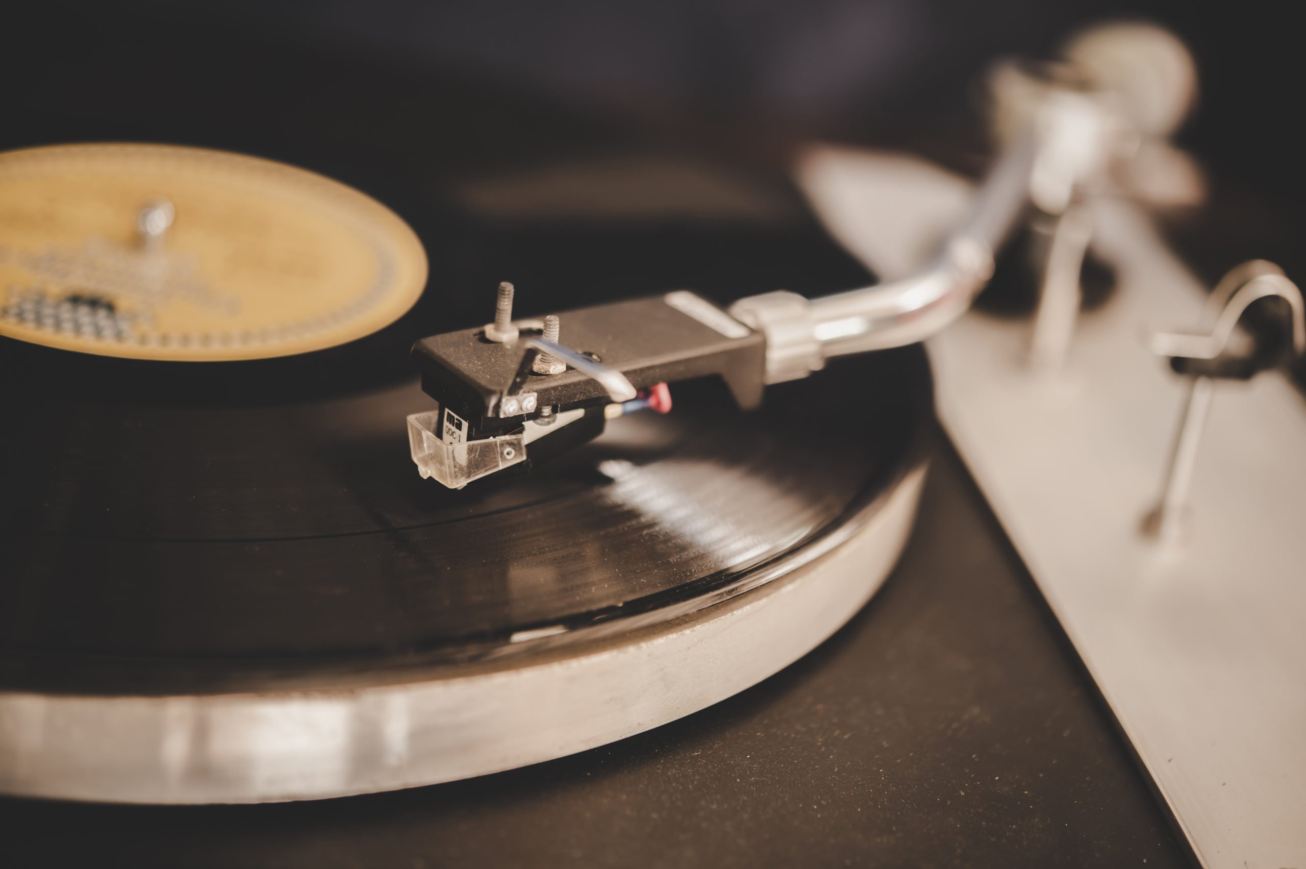 Spinning Record Player With Vintage Vinyl, Turntable Player And